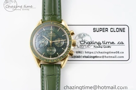 0512 Speedmaster Moonwatch in Moonshine Gold YG RMF Best Edition Green Dial on Green Leather Strap Manual Chrono EasyCare 7832